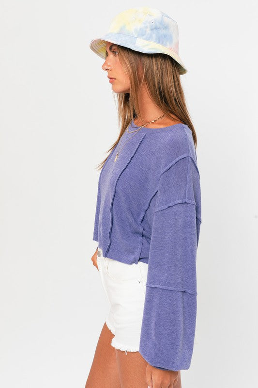 Long Sleeve Raw Edge Top