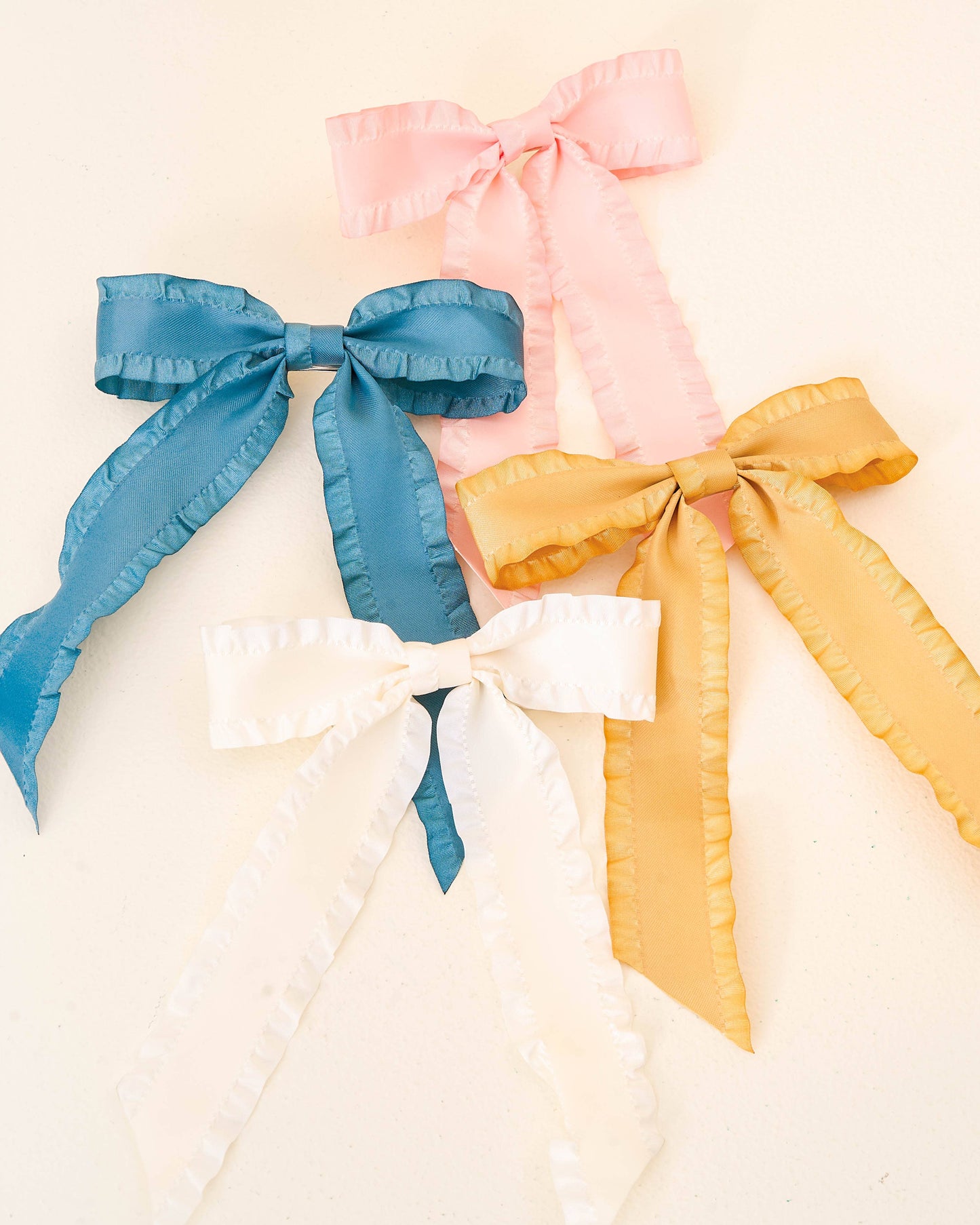 Ruffle Hair Bow- Cream