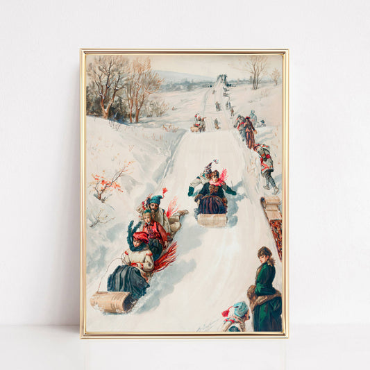 Vintage Christmas Sledding Wall Art