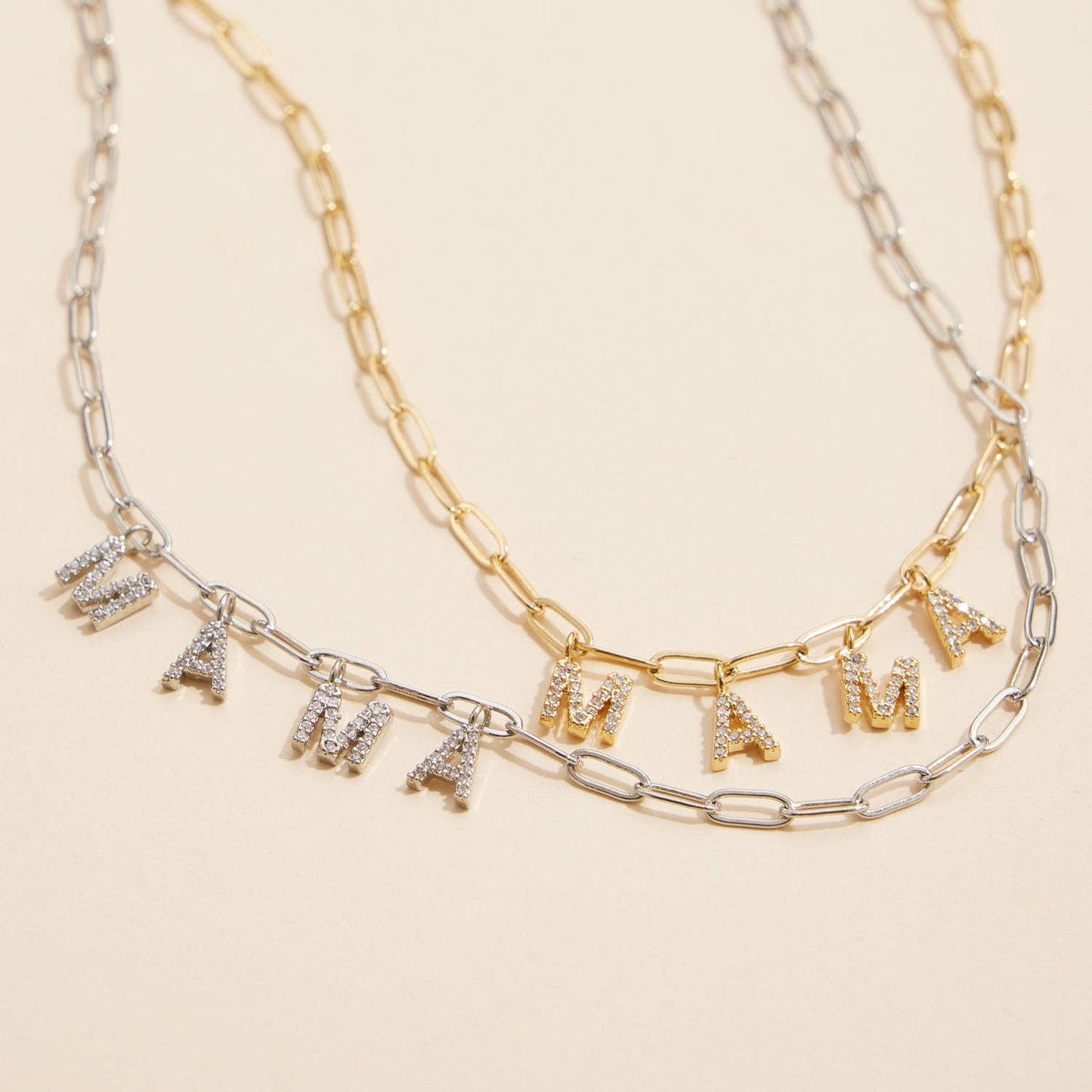 "MAMA"  Cubic Zirconia 18K Gold Necklace