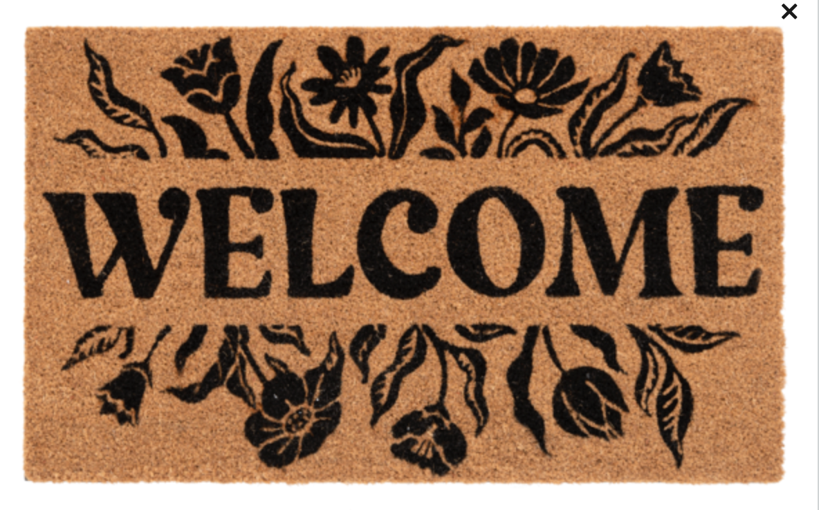 Welcome Black Fleur Doormat