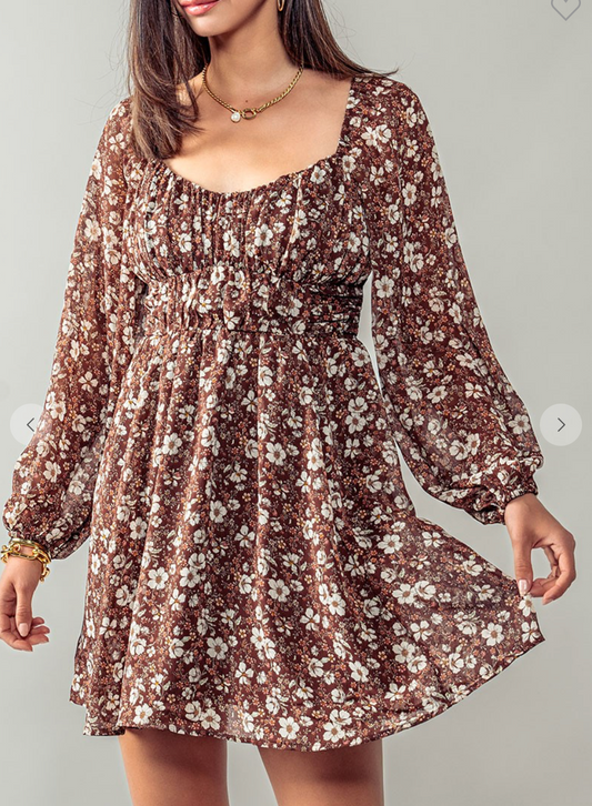 Brown Floral Mini Dress