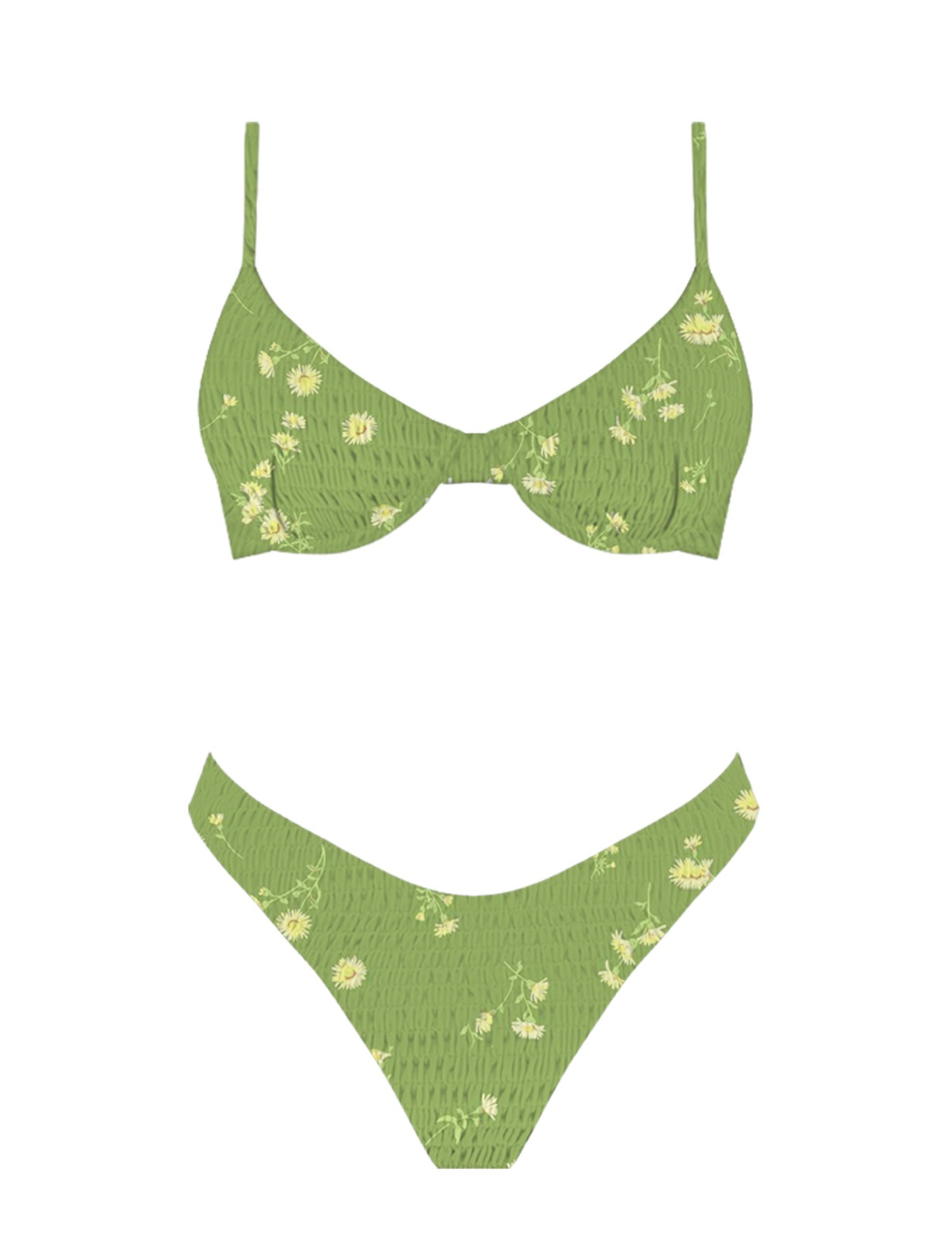 Green Daisy Bikini Top