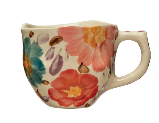 Hand-Painted Stoneware Mug w/ Florals