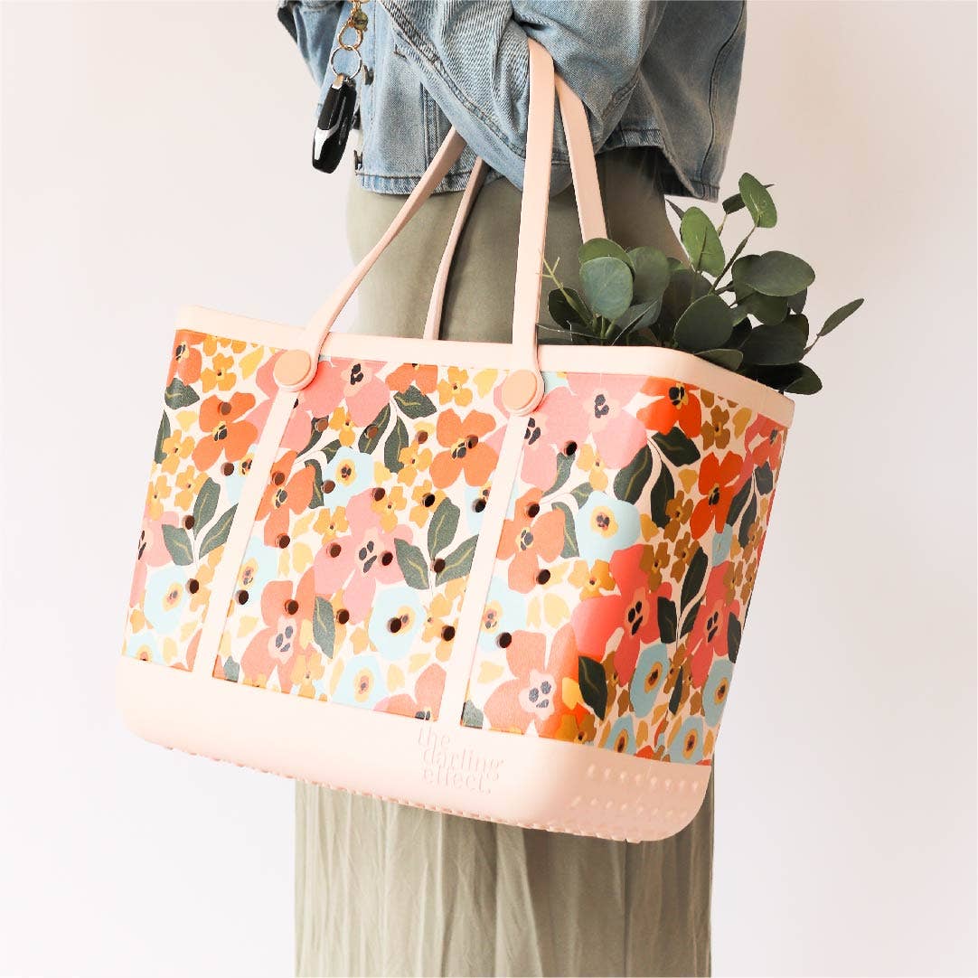 Carry-It-All Tote Bag- Rubber Beach Bag- Lil' Floral Delight