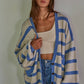 Striped Plunged V-Neck Cardigan