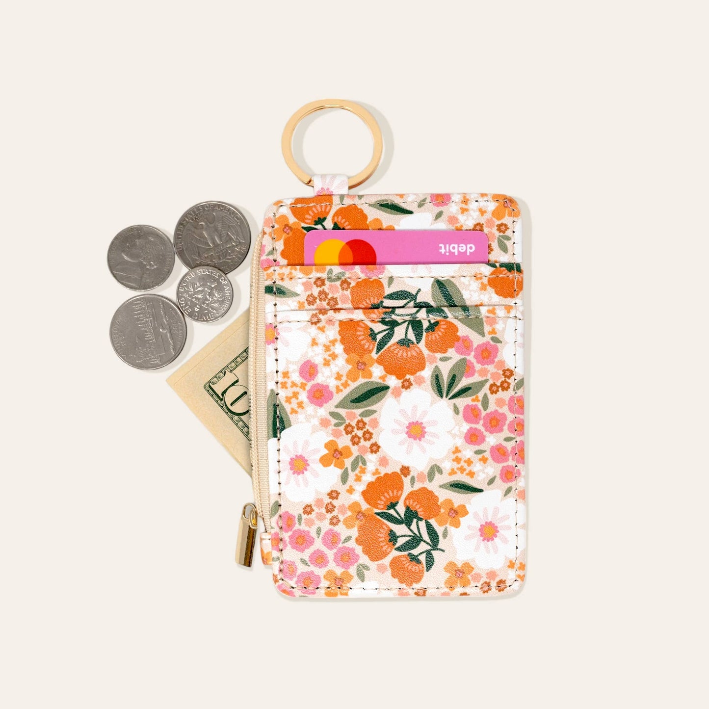 Sweet Meadow Keychain Card Wallet - Orange & Tan