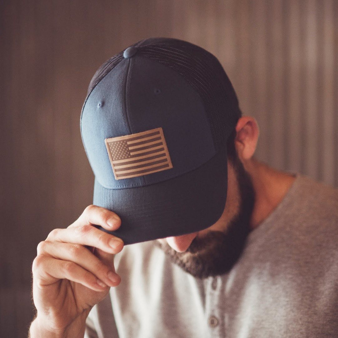 American Flag Hat | Leather Patch Snapback