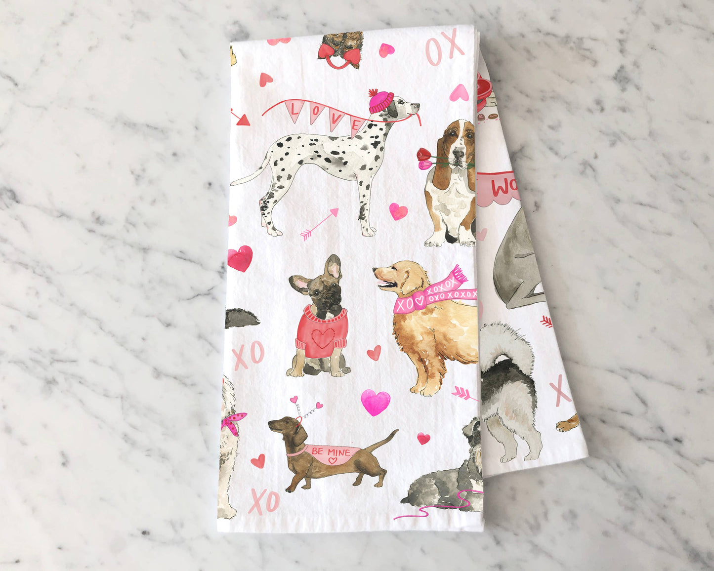 Cozy Valentine Dogs Kitchen Towel - Valentine's Tea Towel